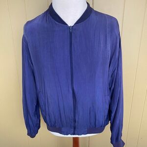Alan Stuart vintage men XL full zip longsleeve mock collar silk jacket purple bl